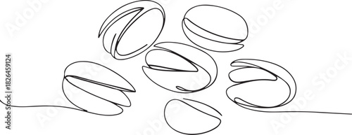 Tasty Pistachio Drawing, Organic pistachios in the sun, Healthy food and snack. one line Icon drawing