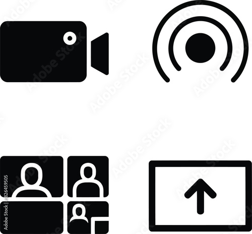 Video camera broadcast signal video call upload icons