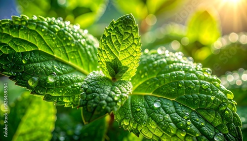 Close up of fresh green mint plant