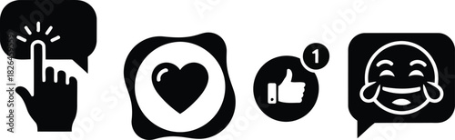 Set of four black social media icons on white background