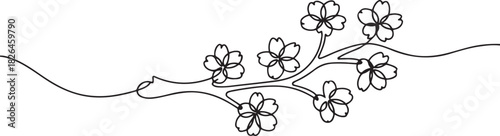 Continuous one line drawing of cherry blossom. Simple flower blossom line art vector illustration, Hand drawn cherry blossom. one line Icon drawing