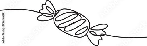 Candy in one continuous line drawing, . Contour icon. Doodle vector illustration. One continuous line illustration of a candy. one line Icon drawing
