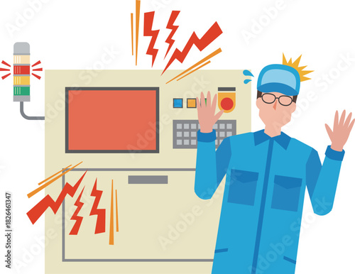 マシントラブルと焦る作業員