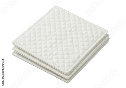 Isolated fluffy pads, stack of three, with a textured surface, offering comfortable support