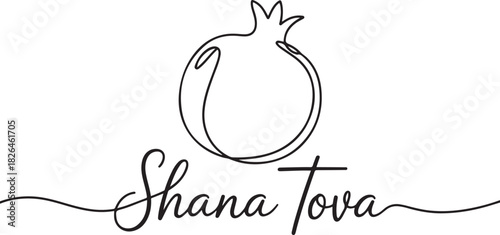 Pomegranate. Modern single line art drawing. Happy Shana tova continuous line draw design. one line Icon drawing