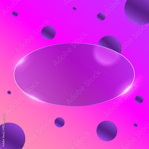 Vector oval frame with glass effect on purple background