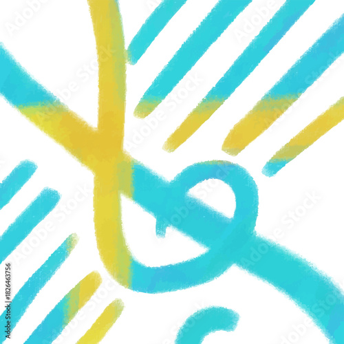 A tremble clef on the staff rotated diagonally and colored as a Swedish flag (yellow cross against blue); a digital pastel painting and vector illustration for Sweden's music playlist, podcast, radio.