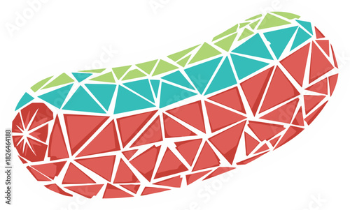 Geometric Mosaic Bean Shape with Green, Cyan, and Red Triangles Abstract Illustration