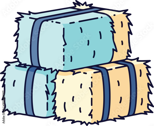 Three hay bales stacked high, perfect for agricultural, farming, countryside, harvest, autumn, rural, and naturethemed design projects.