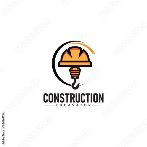Building repair and excavator construction logo design template