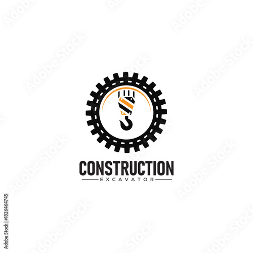 Building repair and excavator construction logo design template