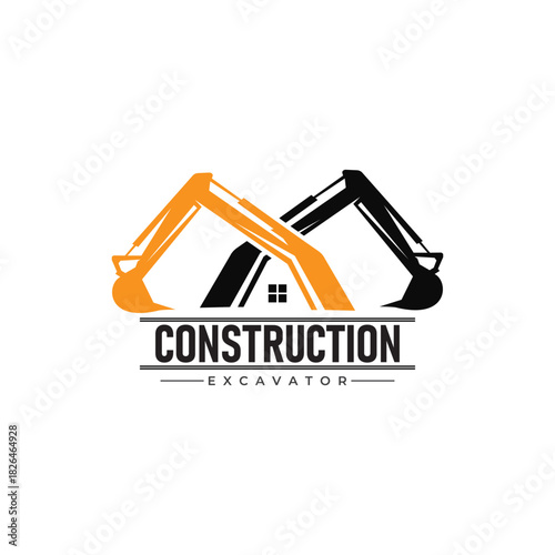 Building repair and excavator construction logo design template