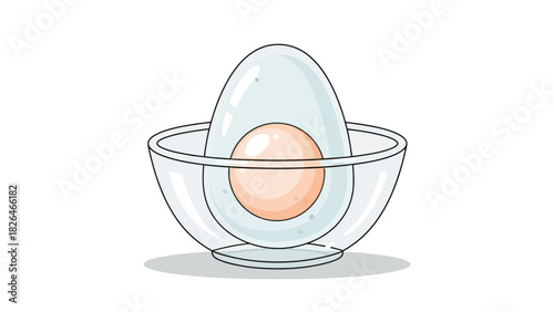 A halved egg with yolk in a clear glass bowl