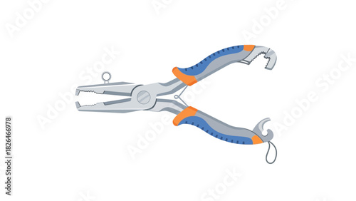 A pair of silver needlenose pliers with blue and orange grips