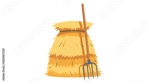 A pitched hay bale with a pitchfork