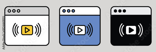 Broadcast icon set multi style various collection, including diverse communication signs such as antennas