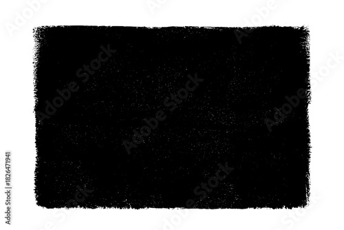 Black roller texture isolated on white background. Ink linocut. Black friday sale banner background. Grunge brush stroke. Hand-drawn artistic element with textured edges. Vector illustration, EPS 10.