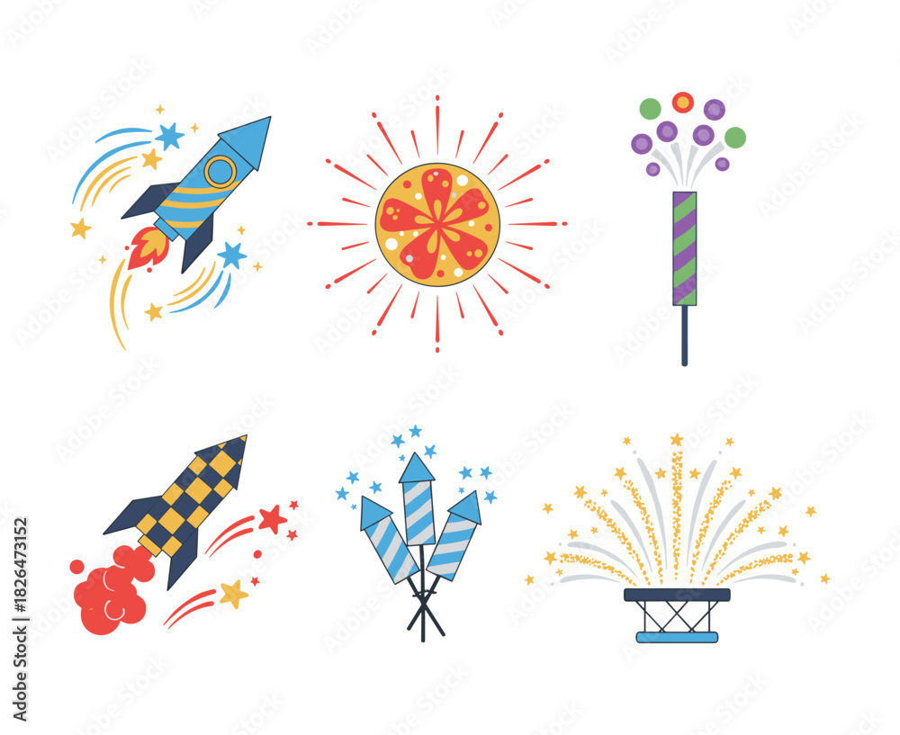 Fototapeta premium Fireworks rockets and sparkling pyrotechnics celebrating festive events