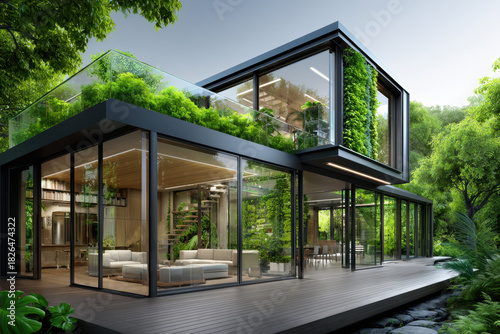 Wallpaper Mural Modern eco-friendly house surrounded by lush greenery in a serene outdoor setting Torontodigital.ca