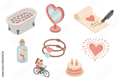 Romantic Isometric Illustrations. Isometric vector illustration set of Business People: manager checking watch, entrepreneur