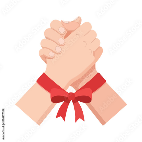 Clasped Hands Tied with Red Ribbon: Symbol of Solidarity and Support
