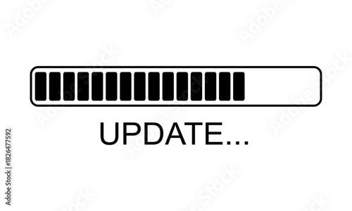 Update loading bar icon with progress indicator and system upgrade concept, minimal black vector design for software interface and technology processes