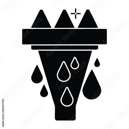 Water Filtration System Process in Black and White Graphic Representation Isolated
