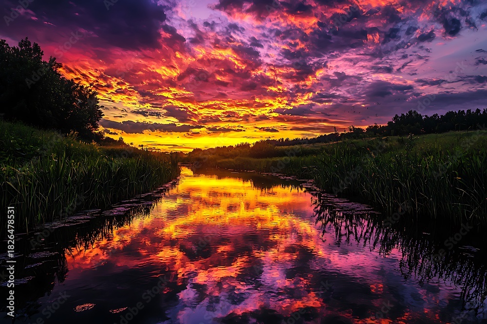 Obraz premium Majestic sunset clouds painting vivid colors high resolution picture
