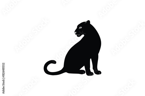 Elegant black panther silhouette sitting wild feline artwork vector