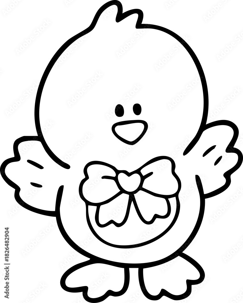 Fototapeta premium Easter line drawing cute bunny, chicken, egg, cute illustration