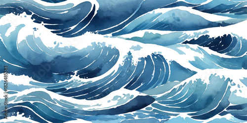 Abstract blue water wave background with clear deep ocean reflection and horizon