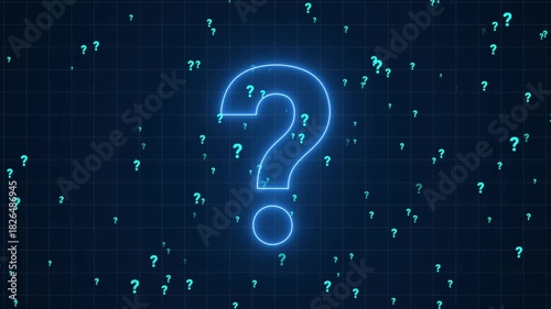 Question mark problem sign with particles flying in the background. Seamless loop motion graphics, why question mark animated.