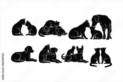 Collection of silhouette images of dogs and cats