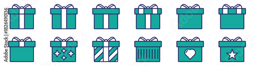 Minimal gift box outline icons. Present and surprise symbols for Christmas, holidays, birthdays, and special occasions.