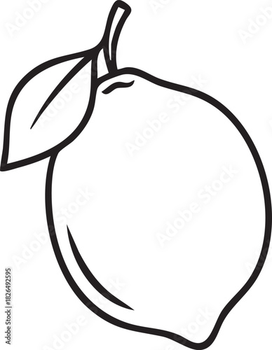 Stylized Lemon Line Drawing – Minimalist Fruit Vector with Leaf Accent and Natural Protrusion
