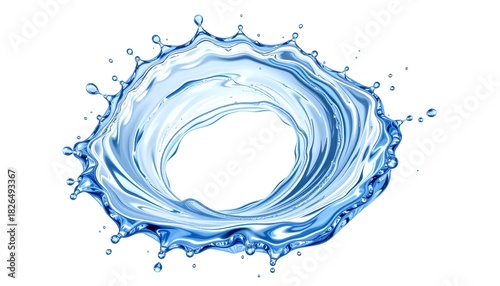 Dynamic water splash captured, forming an artistic vortex, showcases purity and refreshing sensation