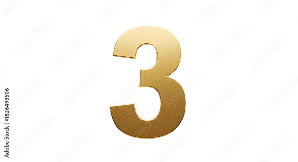 Naklejka premium Golden number three isolated on white background