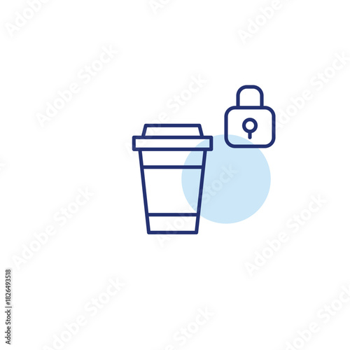 Takeaway cup and lock. Cafe loyalty program. Pixel perfect, editable stroke vector icon