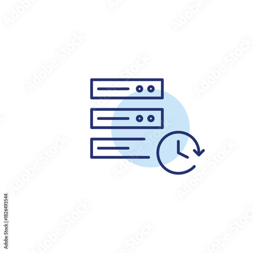 Servers and clock. Scheduled backup, data history. Pixel perfect, editable stroke vector icon
