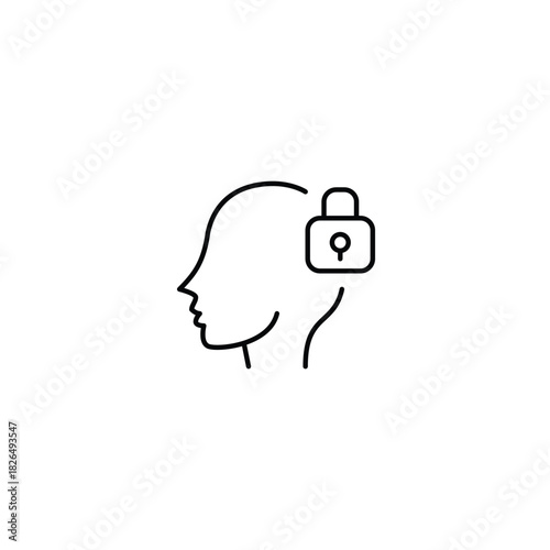 Human head and lock. Data privacy, mental health security. Pixel perfect, editable stroke vector icon
