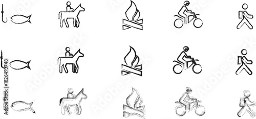 Simple Hand-Drawn Icon Set for Outdoor Sports, Recreation, and Leisure Activities Line Art