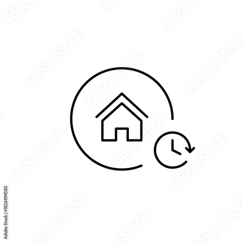 House and clock. Real estate scheduled maintenance, smart home. Mortgage or rent deadlines. Pixel perfect, editable stroke vector icon
