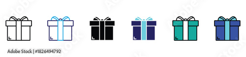 Gift box silhouette icon collection in black outline style. Present, surprise, and festive packaging symbols for graphic resources.