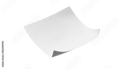 A floating. blank sheet of paper with a smooth. curved edge. set against a clean white background. creating a minimalist aesthetic ideal for presentations or graphic design projects