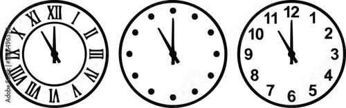 Clock faces set showing approaching midnight deadline