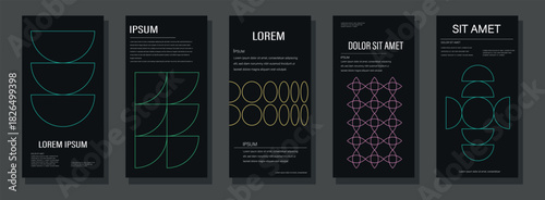 Minimalist geometric abstract poster collection. Retro Geometric cover template with vintage colorful shape. The versatile backgrounds for posters,labels, and template with text. Vector