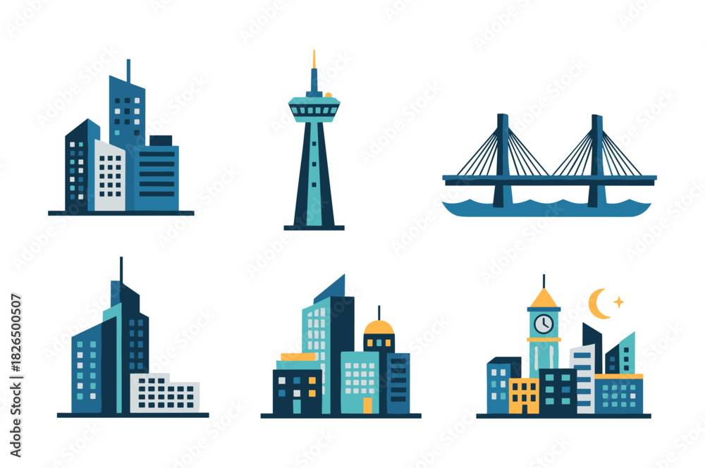 Obraz premium Collection of flat design city architecture icons