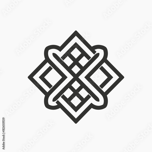 Geometric abstract design in black and white with repeating pattern and symmetry