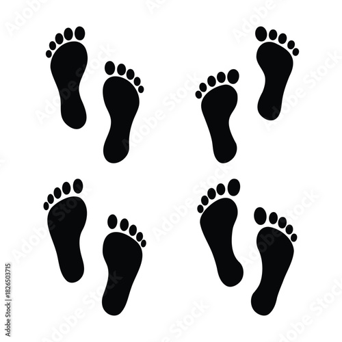 Directional human footsteps pattern on a clear white surface