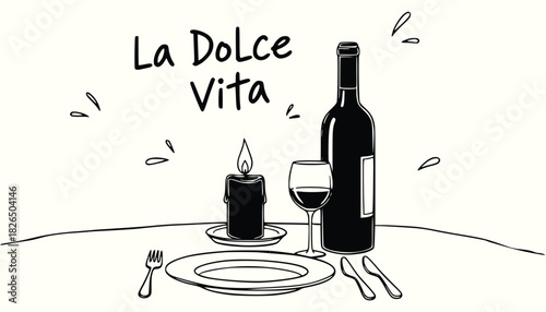 Hand-Drawn La Dolce Vita Italian Romantic Dinner